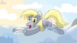 Size: 2560x1440 | Tagged: safe, artist:rupert, derpy hooves, pegasus, pony, g4, bubble, bubble sitting, female, solo