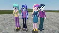 Size: 1280x720 | Tagged: safe, artist:shafty817, alumnus shining armor, dean cadance, princess cadance, princess celestia, princess luna, principal celestia, shining armor, vice principal luna, equestria girls, g4, 3d, female, gmod, male, ship:shiningcadance, shipping, straight