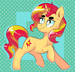 Size: 1280x1240 | Tagged: safe, artist:cosmic-pincel, sunset shimmer, pony, unicorn, g4, abstract background, backwards cutie mark, female, solo