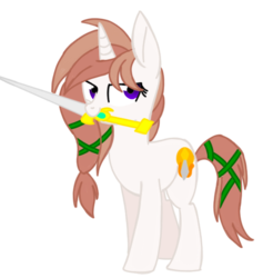 Size: 537x567 | Tagged: safe, artist:aureai-sketches, artist:toyminator900, derpibooru exclusive, oc, oc only, oc:iphigenia, pony, unicorn, collaboration, mouth hold, simple background, solo, sword, transparent background, weapon