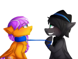 Size: 2605x1992 | Tagged: safe, artist:oddends, oc, oc only, oc:digidrop, oc:grayhoof, collar, digihoof, female, grin, leash, male, simple background, smiling, straight, transparent background
