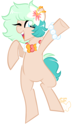 Size: 1252x2132 | Tagged: safe, artist:sugahfox, oc, oc only, oc:sea breeze, original species, pond pony, female, flower, flower in hair, mare, one eye closed, simple background, solo, white background, wink