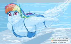 Size: 1000x619 | Tagged: safe, artist:professordoctorc, rainbow dash, equestria girls, g4, big lips, bikini, clothes, female, solo, swimming, swimming pool, swimsuit, underwater