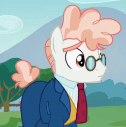 Size: 333x336 | Tagged: safe, screencap, svengallop, earth pony, pony, g4, the mane attraction, animated, cute, gif, male, offscreen character, sad, solo, stallion, svenabetes