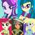 Size: 1920x1920 | Tagged: safe, chestnut magnifico, daring do, derpy hooves, juniper montage, roseluck, starlight glimmer, equestria girls, equestria girls specials, g4, my little pony equestria girls: mirror magic, my little pony equestria girls: movie magic, official, arm behind back, bauble, beanie, belt, bracelet, clothes, costume, counterparts, crossed arms, eyeshadow, female, glasses, hair tie, hand on hip, hat, jewelry, lapel pin, looking at you, makeup, necktie, pigtails, pith helmet, rolled up sleeves, shirt, smiling, spoiler, twilight's counterparts, twintails, vest, watch, wristwatch