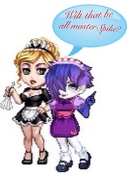 Size: 567x764 | Tagged: safe, rarity, human, g4, clothes, gaia online, humanized, low quality, maid, master, needs more jpeg, pixelated, simple background, speech, speech bubble, white background