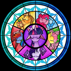 Size: 2800x2800 | Tagged: safe, artist:shadowkixx, applejack, fluttershy, pinkie pie, rainbow dash, rarity, twilight sparkle, g4, high res, mane six, stained glass