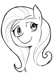 Size: 1195x1640 | Tagged: safe, artist:gintoki23, fluttershy, g4, black and white, bust, cute, female, grayscale, happy, monochrome, portrait, simple background, sketch, smiling, solo, white background