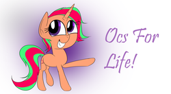 Size: 1175x645 | Tagged: safe, artist:khushi1428, oc, oc only, pony, unicorn, female, gradient background, grin, mare, smiling, solo