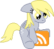 Size: 108x97 | Tagged: safe, artist:ponypharmacist, derpy hooves, pegasus, pony, g4, female, floppy ears, gif, icon, non-animated gif, pixel art, rss, simple background, sitting, solo, transparent background