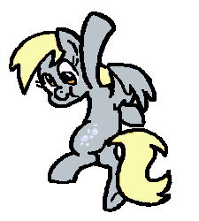 Size: 347x385 | Tagged: safe, artist:zicygomar, derpy hooves, pegasus, pony, g4, animated, bipedal, dancing, derpy being derpy, female, frame by frame, gif, simple background, solo, transparent background, wavy mouth