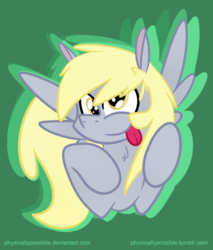 Size: 629x738 | Tagged: safe, artist:alexsalinasiii, derpy hooves, pegasus, pony, g4, bust, female, green background, neck fluff, simple background, smiling, solo, tongue out