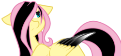 Size: 1984x924 | Tagged: safe, artist:eclispeluna, fluttershy, g4, colored wings, colored wingtips, emoshy, female, floppy ears, multicolored wings, simple background, solo, transparent background