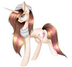 Size: 2141x2000 | Tagged: safe, artist:minelvi, oc, oc only, oc:alda, pony, unicorn, clothes, ear piercing, earring, female, hat, high res, horn, jewelry, mare, piercing, scarf, signature, simple background, solo, transparent background, unicorn oc