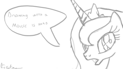 Size: 1920x1080 | Tagged: safe, artist:lunalewdie, princess luna, g4, bust, dialogue, female, monochrome, sketch, solo