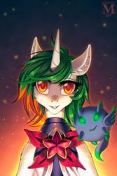 Size: 934x1400 | Tagged: safe, artist:margony, oc, oc only, oc:star guardian, pony, unicorn, clothes, commission, creature, ear fluff, female, looking at you, mare, smiling