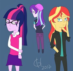 Size: 2479x2395 | Tagged: safe, artist:goldhajik, sci-twi, starlight glimmer, sunset shimmer, twilight sparkle, equestria girls, g4, counterparts, high res, trio, twilight's counterparts