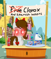 Size: 3000x3435 | Tagged: safe, artist:rsa.fim, oc, oc only, oc:whisper hope, pegasus, pony, bleach, bow, clorox, concession stand, female, high res, mexican, ponyville, red eyes, ribbon, solo, spanish