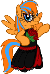 Size: 842x1245 | Tagged: safe, artist:lightningbolt, derpibooru exclusive, oc, oc only, oc:cold front, pegasus, pony, g4, .svg available, bouquet, clothes, crossdressing, dress, eyeliner, eyeshadow, flower, flying, frilly, gift art, helena, hoof hold, lace, lidded eyes, looking at you, makeup, male, my chemical romance, rose, shoes, show accurate, simple background, solo, spread wings, stallion, svg, three cheers for sweet revenge, transparent background, vector, veil, wings