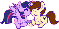 Size: 1024x512 | Tagged: safe, artist:mochi--pon, twilight sparkle, alicorn, pony, unicorn, g4, boop, chibi, crossover, crossover shipping, cute, cutie mark, female, male, noseboop, peter parker, shipping, simple background, spider-man, spidertwi, straight, transparent background, twilight sparkle (alicorn)