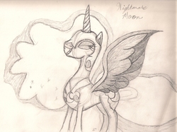 Size: 2203x1646 | Tagged: safe, artist:silversthreads, nightmare moon, g4, daily sketch, female, jewelry, regalia, sketch, solo, traditional art