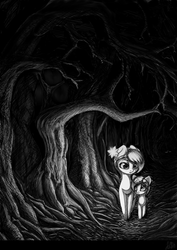Size: 805x1140 | Tagged: safe, artist:limchph2, oc, oc only, forest, grayscale, monochrome, night