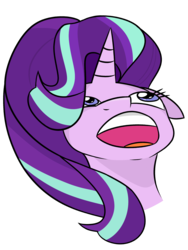 Size: 1549x2059 | Tagged: safe, artist:overlord-derpy, starlight glimmer, pony, unicorn, g4, :o, bee movie, bust, derp, faic, female, floppy ears, looking up, mare, meme, open mouth, portrait, simple background, solo, transparent background, waifu thief, wide eyes