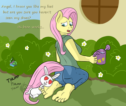Size: 1600x1353 | Tagged: safe, artist:nudeknightart, angel bunny, fluttershy, anthro, plantigrade anthro, g4, barefoot, feet, feet on face, female, fetish, foot fetish, footershy, heart eyes, interspecies, male, ship:angelshy, shipping, straight, toes, wingding eyes