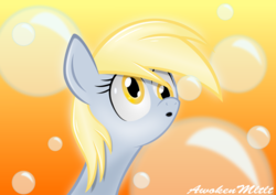 Size: 2743x1946 | Tagged: safe, artist:awokenarts, derpy hooves, pegasus, pony, g4, :o, bubble, female, mare, open mouth, solo