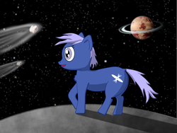 Size: 2000x1500 | Tagged: safe, artist:taterbiscit, oc, oc only, oc:quasar, earth pony, pony, chest fluff, comet, female, paintdotnet, planet, quasar, solo, space, stars, the cosmos