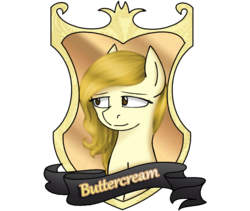 Size: 619x523 | Tagged: safe, artist:stuflox, oc, oc only, oc:buttercream, earth pony, pony, emblem, female, mare, simple background, solo, transparent background
