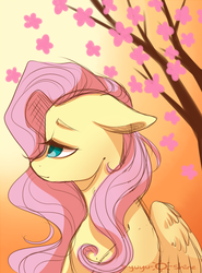 Size: 1000x1350 | Tagged: safe, artist:yuyusunshine, fluttershy, pony, g4, colored sketch, female, flower, gradient background, sketch, solo, tree