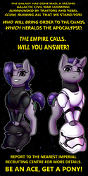 Size: 1800x3600 | Tagged: safe, artist:captainpudgemuffin, oc, oc only, pony, unicorn, commission, crossover, duo, female, helmet, looking at you, male, mare, serious, serious face, smiling, stallion, star wars, stormtrooper, text