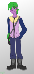 Size: 1053x2232 | Tagged: safe, artist:moonakart13, artist:moonaknight13, spike, equestria girls, g4, adult, adult spike, bag, clothes, equestria girls-ified, freckles, gradient background, human spike, male, older, older spike, smiling, solo