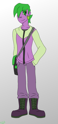 Size: 1053x2232 | Tagged: safe, artist:moonakart13, artist:moonaknight13, spike, equestria girls, g4, bag, clothes, equestria girls-ified, gradient background, human spike, male, older, older spike, smiling, solo