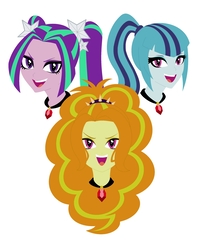 Size: 1152x1448 | Tagged: safe, artist:hoshino yuka, adagio dazzle, aria blaze, sonata dusk, equestria girls, g4, my little pony equestria girls: rainbow rocks, looking at you, the dazzlings