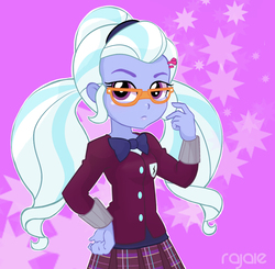 Size: 936x918 | Tagged: safe, artist:rajaie, sugarcoat, equestria girls, g4, my little pony equestria girls: friendship games, bowtie, clothes, female, looking at you, school uniform, solo
