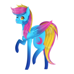 Size: 3000x3000 | Tagged: safe, artist:bonniebatman, oc, oc only, pegasus, pony, colored wings, female, high res, mare, multicolored wings, one eye closed, raised hoof, raised leg, simple background, solo, tongue out, transparent background, wink