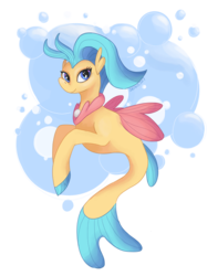 Size: 750x950 | Tagged: safe, artist:denkis, princess skystar, seapony (g4), g4, my little pony: the movie, bubble, cute, digital art, dorsal fin, female, fin, fins, flower, flower in hair, flowing mane, flowing tail, freckles, jewelry, looking at you, necklace, ocean, pearl necklace, simple background, smiling, smiling at you, solo, swimming, tail, transparent background, underwater, water