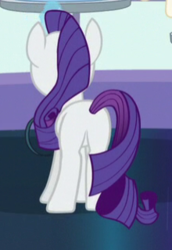 Size: 220x320 | Tagged: safe, screencap, rarity, pony, unicorn, g4, rarity investigates, butt, cropped, female, glowing horn, horn, mare, plot, rear view, solo