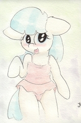 Size: 692x1049 | Tagged: safe, artist:slightlyshade, coco pommel, earth pony, anthro, g4, clothes, female, one-piece swimsuit, solo, swimsuit, traditional art