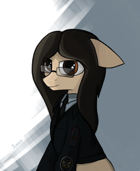 Size: 2800x3417 | Tagged: safe, artist:sinniepony, oc, oc only, pony, abstract background, brown eyes, brown mane, clothes, female, glasses, high res, mare, police, russian, solo, uniform