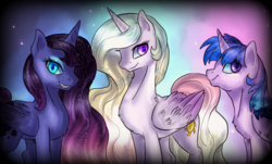 Size: 1600x969 | Tagged: safe, artist:not-ordinary-pony, princess celestia, princess luna, twilight sparkle, alicorn, pony, g4, looking at you, missing accessory, royal sisters, smiling, trio, twilight sparkle (alicorn)