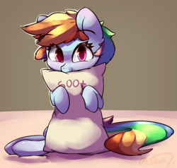 Size: 4054x3852 | Tagged: safe, artist:luxaestas, rainbow dash, pegasus, pony, g4, blushing, brown background, cute, dashabetes, eyelashes, female, high res, hug, looking at you, mare, milestone, pillow, pillow hug, simple background, sitting, smiling, solo