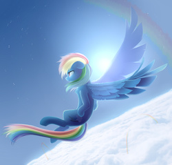 Size: 2143x2049 | Tagged: dead source, safe, artist:php69, rainbow dash, g4, backwards cutie mark, cloud, female, flying, high res, rainbow, solo, stars, sun