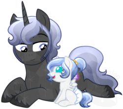 Size: 762x675 | Tagged: safe, artist:tambelon, oc, oc only, oc:lapis lazuli, oc:obsidian, baby, brother and sister, foal, offspring, parent:oc:opalescent pearl, parent:oc:prince topaz, parents:oc x oc, siblings, simple background, smiling, transparent background, watermark