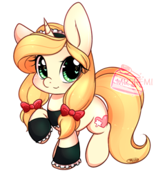 Size: 1100x1150 | Tagged: safe, artist:mrsremi, oc, oc only, oc:vive, bow, clothes, cuffs (clothes), hair bow, heart eyes, maid, raised hoof, simple background, solo, transparent background, wingding eyes