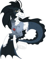 Size: 706x900 | Tagged: safe, artist:tambelon, oc, oc only, oc:treble, siren, looking at you, male, piebald coat, ponysona, rule 63, simple background, siren oc, solo, transparent background, watermark