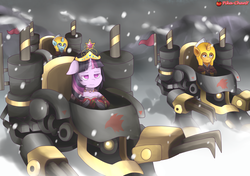 Size: 1700x1195 | Tagged: safe, artist:pika-chany, snails, snips, twilight sparkle, g4, big crown thingy, crossover, final fantasy, final fantasy vi, jewelry, mech, regalia, tongue out, video game