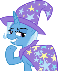 Size: 3781x4642 | Tagged: safe, artist:ironm17, trixie, pony, unicorn, g4, no second prances, absurd resolution, cape, clothes, evil smile, female, grin, hat, mare, simple background, smiling, solo, transparent background, vector, waving